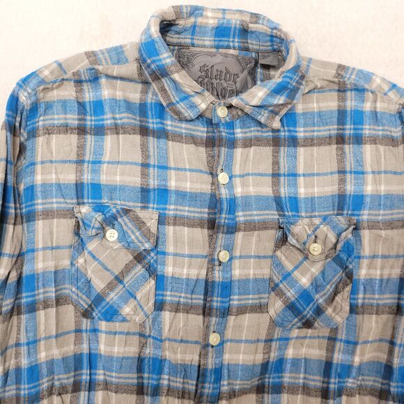Slade Wilder Madras Flannel Casual Long Sleeve Button Up Shirt Mens Size L Blue - Picture 1 of 10